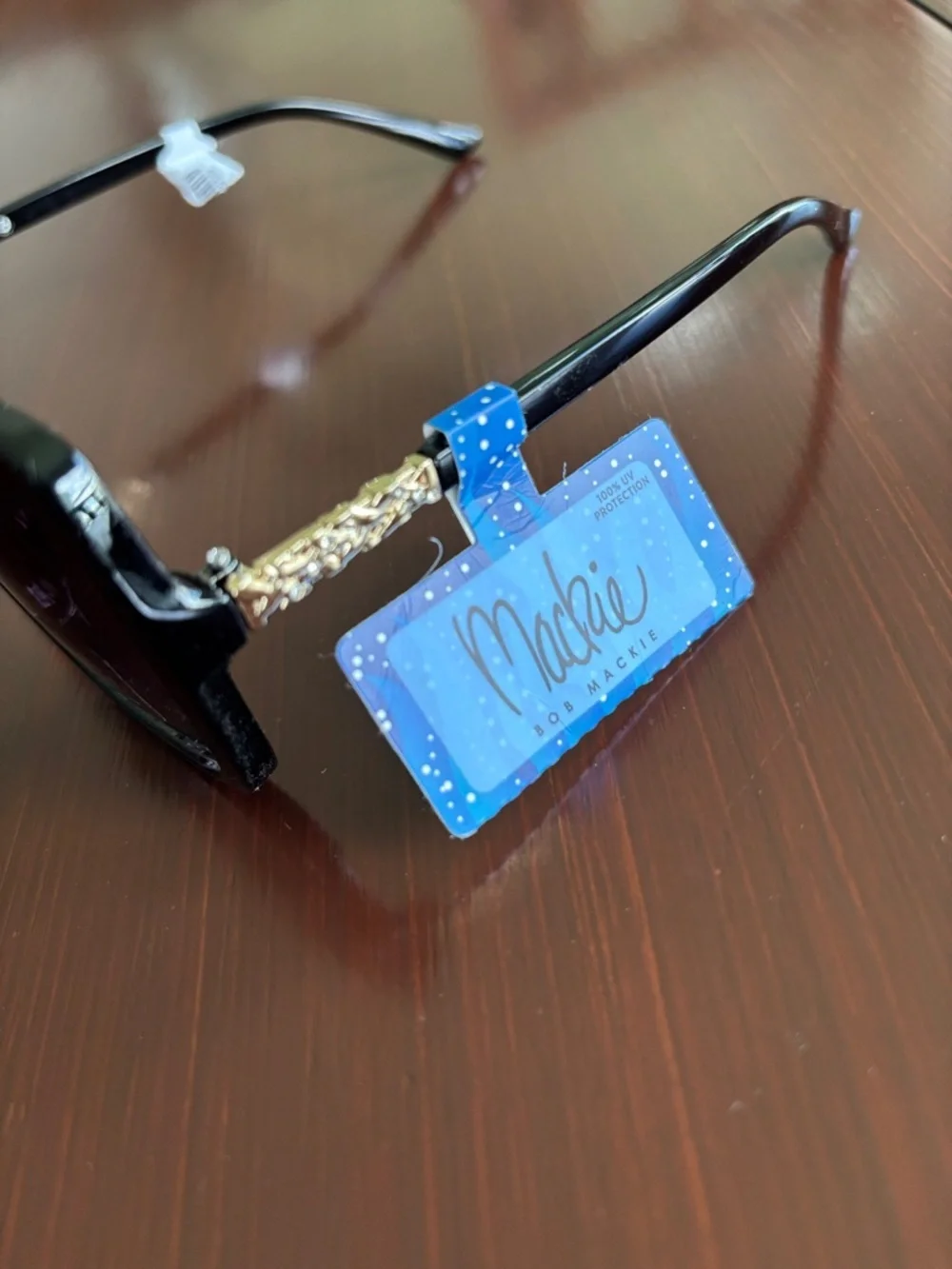 Mackie 100% UV protection Square/round black frame & gradient lens,gold accent